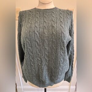 BROOKS BROTHERS ENGLISH LAMB'S WOOL CREWNECK CABLE KNIT SWEATER LARGE
